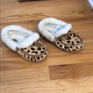 Crewcuts leopard fur slippers, size 1